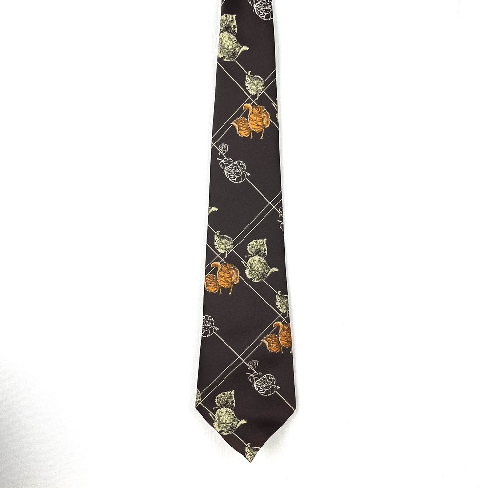 Gino Pompeii Vintage Mens Tie Hand Made Italy Brown Autumn Leaf Polyester Neckti
